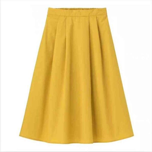 

women summer solid cotton midi skirts ladies a-line elastic waist elegant knee-length skirts plus size bottoms l-6xl 7xl, Black