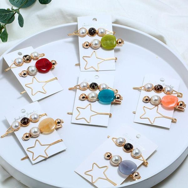 

hair clips & barrettes 3pcs/set pearl gemstonehair pins hairgrip for women girls star accessories headwear 6 colors, Golden;silver