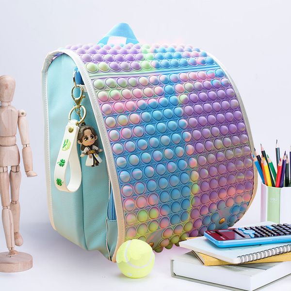 

40cm rainbow fidget backpack toys student school bag teenager sport book pack push bubble squeeze press bubbles kids sports casual shoulder