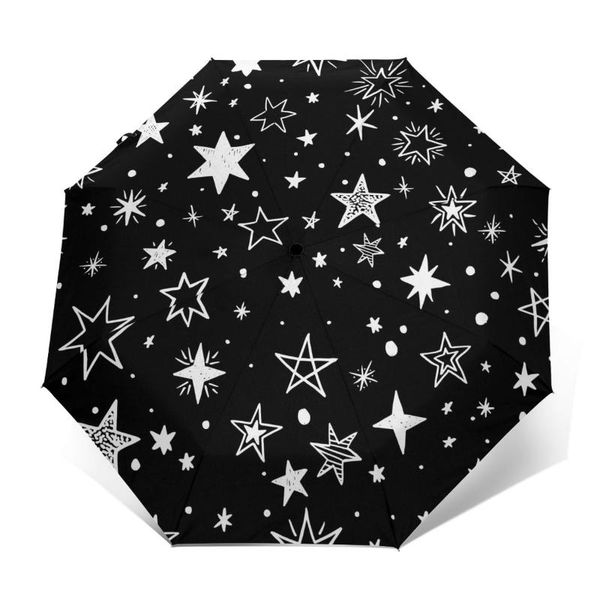 

umbrellas automatic umbrella black with white stars three-fold women men rain