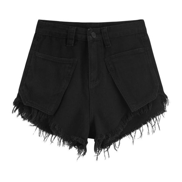 

women's shorts 2021 summer big pockets high waist short pants slimming simple wide leg denim fashion all match, White;black