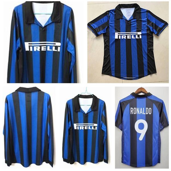 

1998 milan ireland retro soccer jersey 1998/1999 home #10 baggio #9 ronaldo soccer shirt long sleeve football uniform sales, Black;yellow
