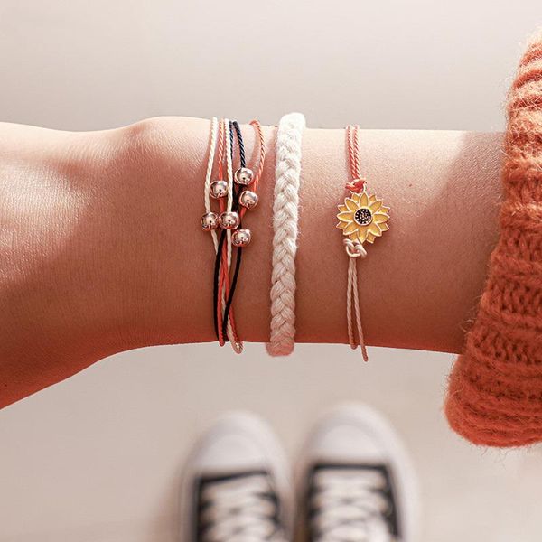 

charm bracelets zhen tomomi bohemia beads daisy sunflower for women colorful weaving rope chain bracelet set fashion jewelry pulseras, Golden;silver