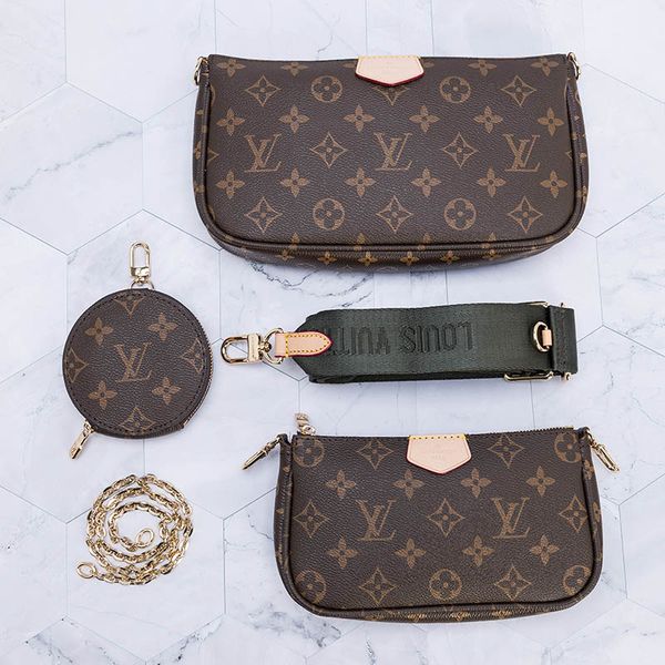 

louis vutton bag 3pcs set women shoulder messenger chain strap cross body ladies lv bags totes with box