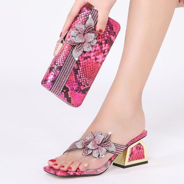 

slippers 2021 rhinestone women fashion banquet wedding summer party crystal large size 43 set bags shoes africa nigeria, Black