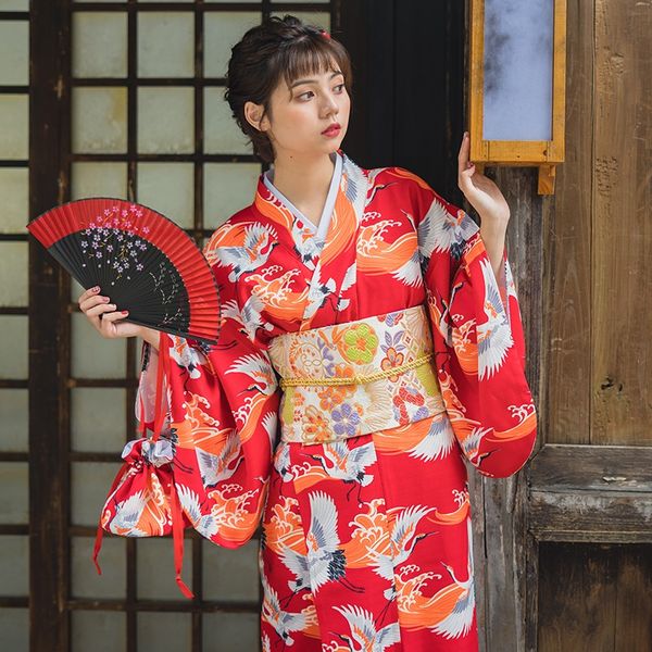 

japanese traditional kimonos yukata women costume dresses female japanese yukata kimono obi japanese cosplay dress 11199, Red
