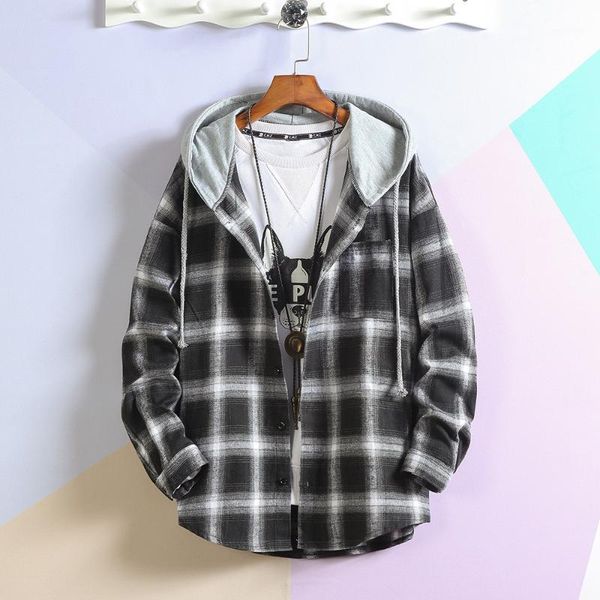 

men's jackets 2021 spring hong kong style single-breasted shirt loose casual student wearing long sleeve hoodie, Black;brown