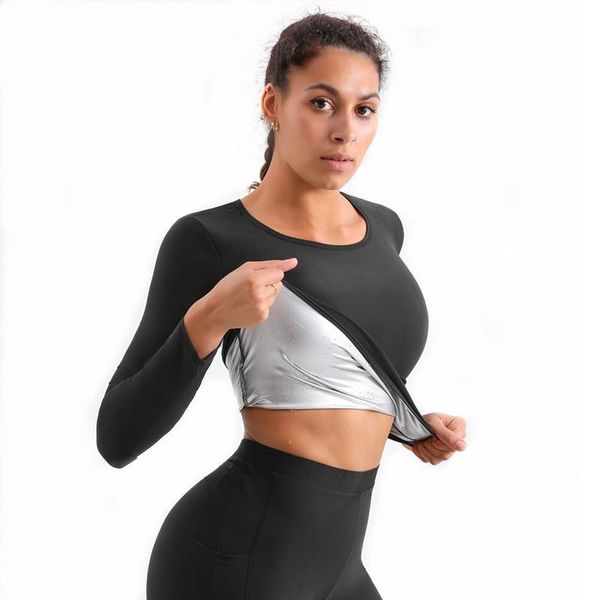 

gym clothing women long sleeve sauna suit fitness shapewear sweat tank body shper slimming undershirt waist trainer corset workout, White;black