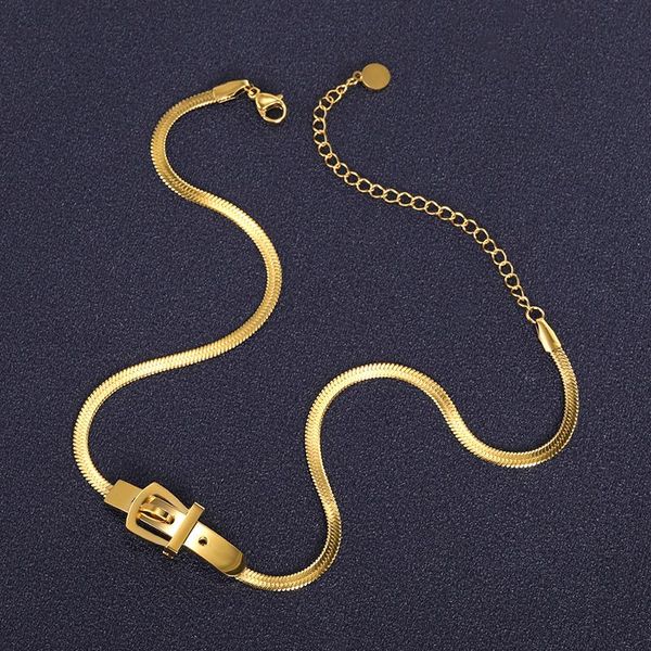 

pendant necklaces charm geometric snake chain for women gold color adjustable buckle choker stainless steel jewelry party gift, Silver