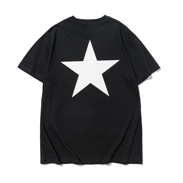 

feel of god double track essentials high street fashion brand fog five pointed star short sleeve t-shirt, White;black