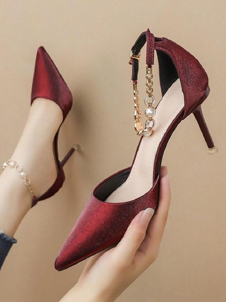

sandals 2021 summer fashion rhinestone pointed stiletto satin work banquet dress wedding women's shoes, Black