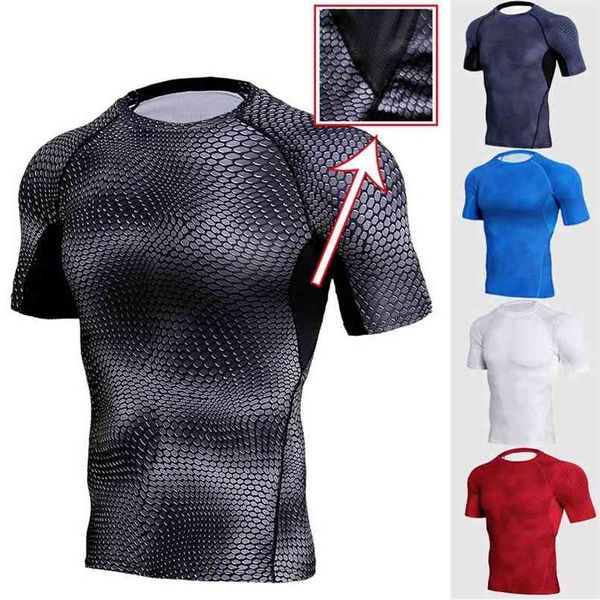 

snake short sleeve compression shirt men quick dry jerseys rashguard man gyms clothing fitness tank men's t-shirts mma 210721, White;black
