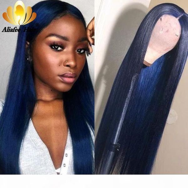 

aliafee dark blue purple color 13x4 brazilian straight hair lacefront human hair wigs 150% remy long wigs pre plucked for women, Black;brown