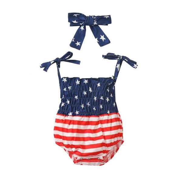 

jumpsuits 2021 0-24m independence day born baby girl playsuit+headband stars and striped print bandage sleeveless romper 2pcs summer, Blue