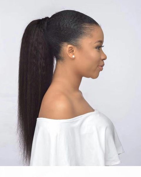 

120g yaki straight ponytail drawstring extensions hair pieces kinky straight long black ponytail for women clip in ponytail hair extensions