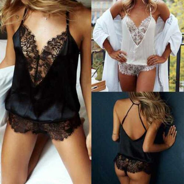 

2021 fashion women lace sling lingerie set v neck backless jumpsuit underwear nightwear, Red;black