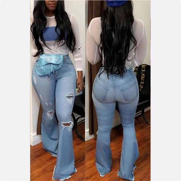 

spring summer high waist flare jeans black ripped female for women skinny mom wide leg denim pants plus size 210915, Blue
