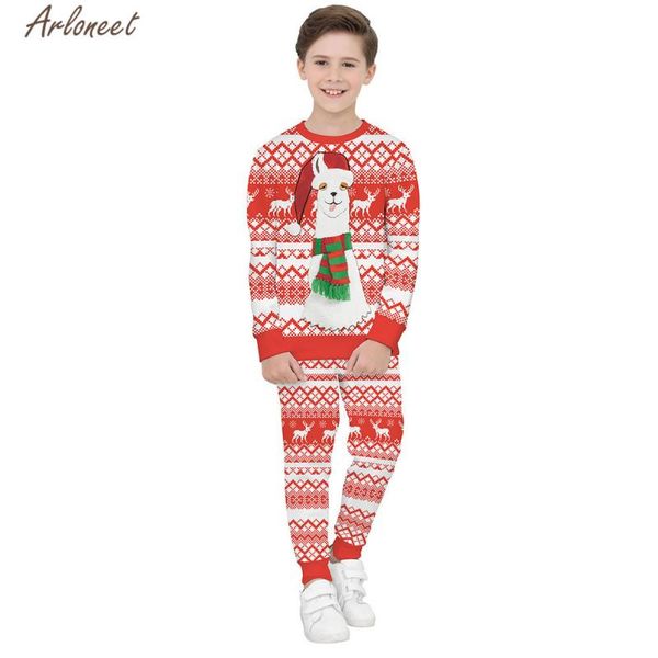 

arloneet clothes girls boys kids cute deer print kids baby long sleeve red fashion cotton loose alpaca print clothes, Black