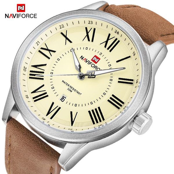 

wristwatches the naviforce brand men watch fashion business analog quartz leather strap waterproof wrist watches relogio masculino, Slivery;brown