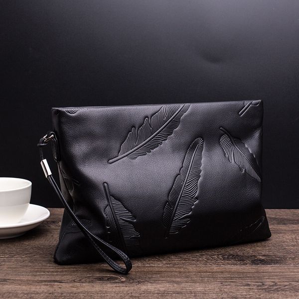

bags handbags men's leather fashion pure trend envelope soft wallet, Black;red