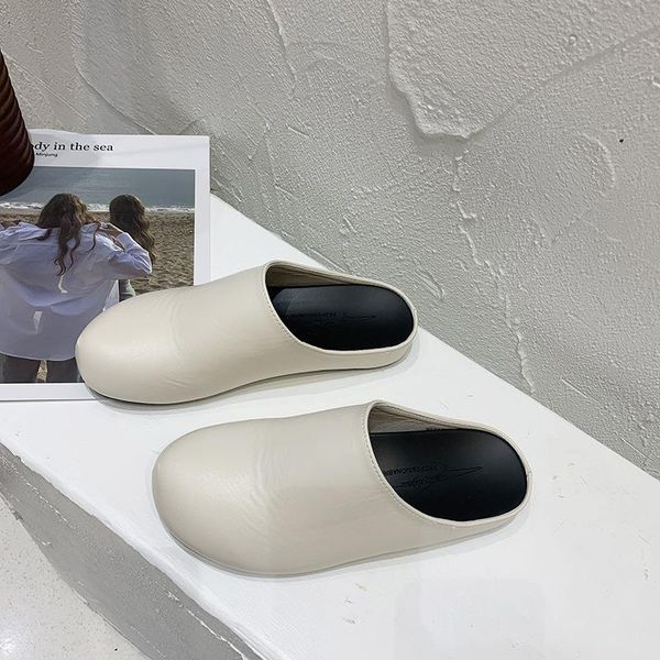

slippers women summer low female shoes mules slides cover toe soft 2021 flat rubber rome pu fabric basic concise slip, Black