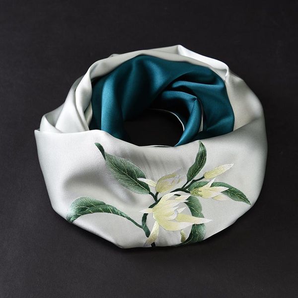

scarves embroidered high grade silk scarf shawl double layer hangzhou gifts for women in spring and autumn, Blue;gray
