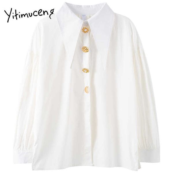 

yitimuceng white blouse women button up shirts long sleeve turn-down collar straight solid spring korean fashion 210601