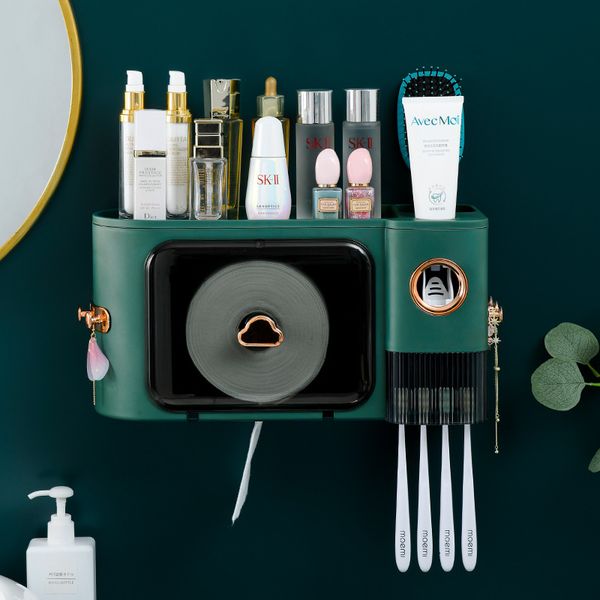 

multifunctional toothbrush rack towel roll paper toilet wall hanging storage box