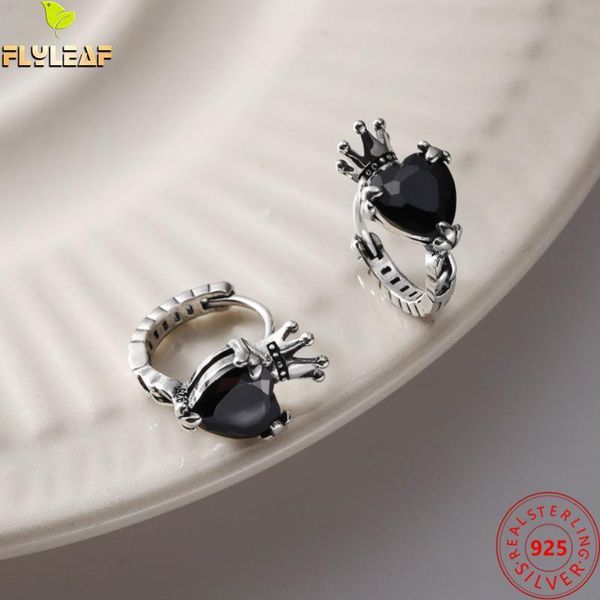 

hoop & huggie crown black heart 100% 925 sterling silver earrings for women fine jewelry femme zircon earings punk vintage, Golden;silver