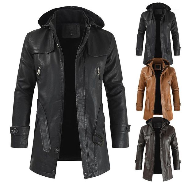 

nice leather jacket men long pu hooded casual leather jacket men large size 5xl slim fit farting coats1, Black