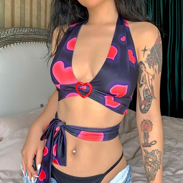 

women's tanks & camis love printed ring bra with neck strap waistcoat 2021 summer wear, White