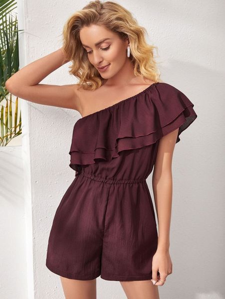 

ruffle trim tiered layer one shoulder romper z9cb#, White