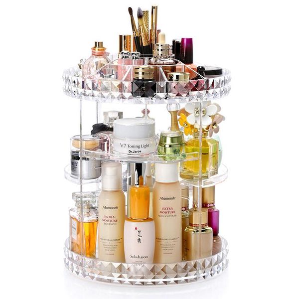 

bathroom storage & organization 360 degree rotation transparent acrylic cosmetics box fashion spin multi-function detachable makeup beauty o