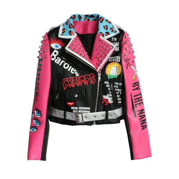 

women's jackets luxury spring autumn women colorful leopard rivet pu leather short jacket coat ladies biker gift for girlfriend, Black;brown