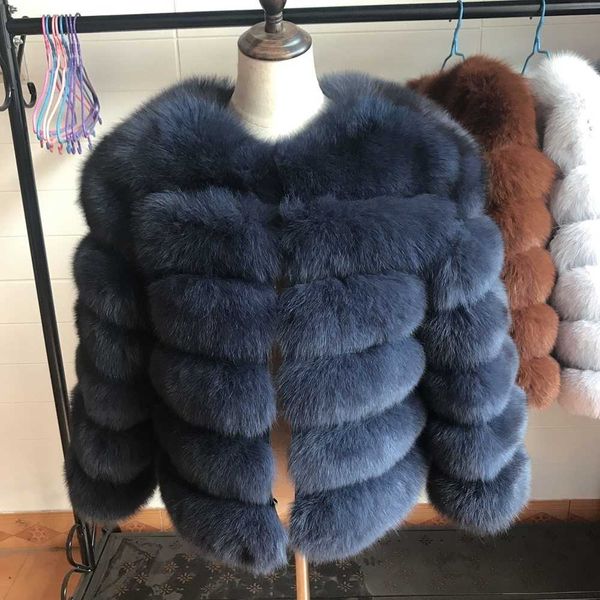 

2021 55cm new women warm real fox fur coat short winter fur jacket outerwear natural blue fox fur coats for women promotion v191114, Black