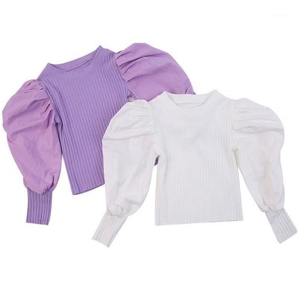 

pullover spring autumn girls sweater baby knitwear kids knitted children fashion clothes streetwear ins puff sleeve patch 1 to 6 yr1, Blue