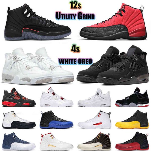 

2021 men women basketball shoes jumpman 4 4s metallic red white oreo black cat pure money 12s royalty taxi utility grind reverse flu game