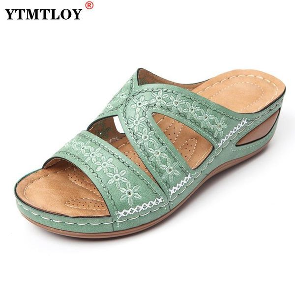 

slippers summer women rome retro casual shoes thick bottom open toe sandals beach slip on slides female embroider, Black