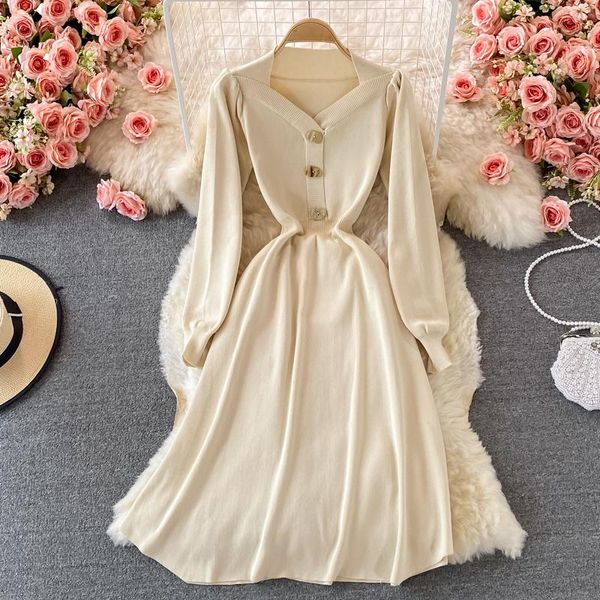 

casual dresses autumn winter korean fashion knitted sweater dress women long sleeve party vintage vestidos elegant robe femme, Black;gray