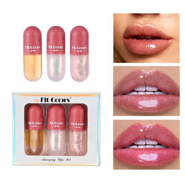 

lip gloss 3pcs/box crystal jelly plumper oil shiny clear moisturize tint liquid lipstick