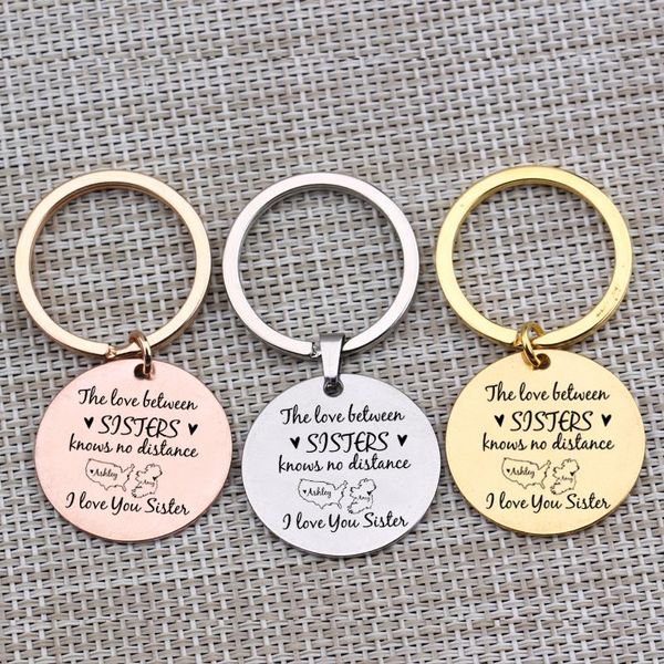 

keychains "the love between sisters knows no distance i you"key chain for sister friends keyring name customized jewelry, Silver