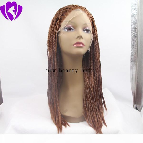 

wholesale brown micro braids wigs braiding hair heat resistant braided glueless synthetic lace front wigs for black women