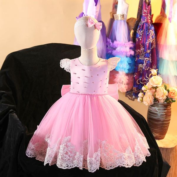 

girl's dresses pearl baby girls dress 1 year old birthday princess costume halloween masquerade party children evening, Red;yellow