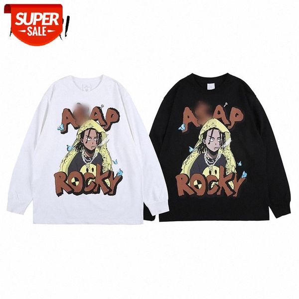 

asap t shirt men funny printed streetwear long sleeve hip hop tee cartoon anime graphic tees harajuku cool t-shirt #s71f, White;black