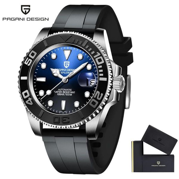 

wristwatches pagani design luxury men's watch brand automatic date waterproof luminous mechanical silicone strap, Slivery;brown