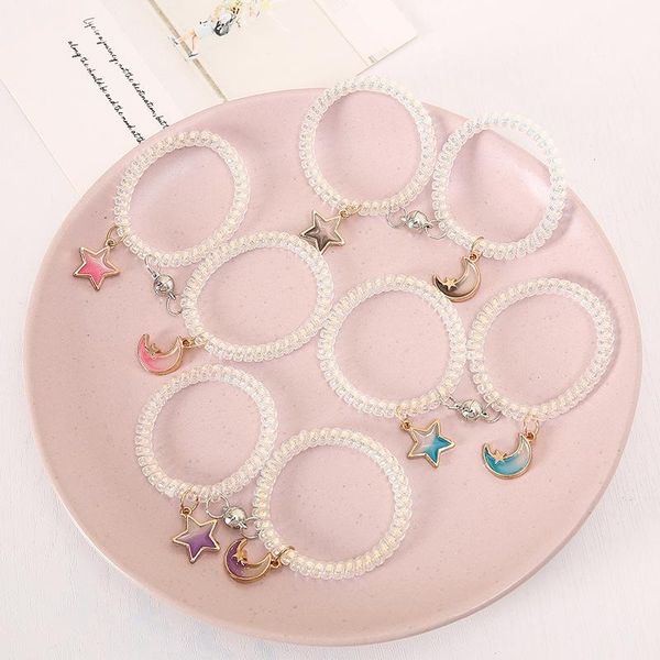 

link, chain ly cartoon magnetic couple translucent bracelets with moon stars pendant mutually attractive friendship rope for friends, Black