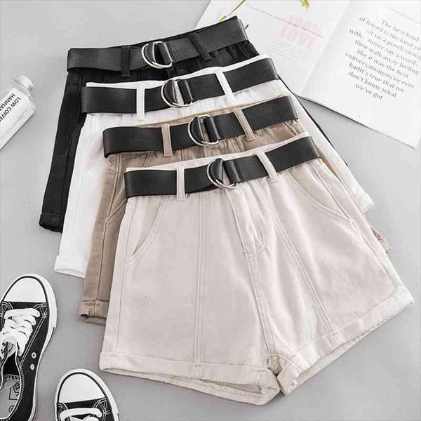 

summer autumn casual sashes denim women wide high waist loose leg shorts slim all-match sporting shorts female mw432, White;black