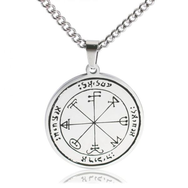 

chains 2021 mens stainless steel solomon key pattern symbol round pendant magic guardian amulet jewelry, Silver