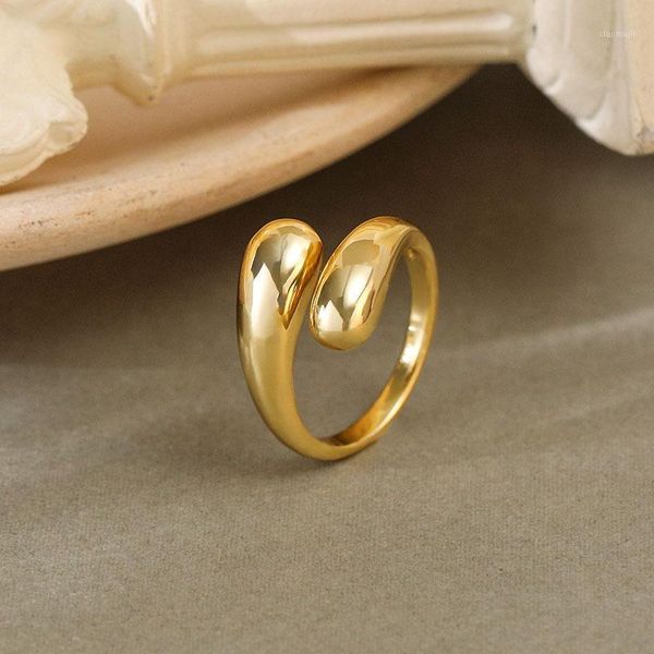 

cluster rings silvology 925 sterling silver glossy water drop for women double layer minimalist korea ladies 2021 fashion jewelry, Golden;silver