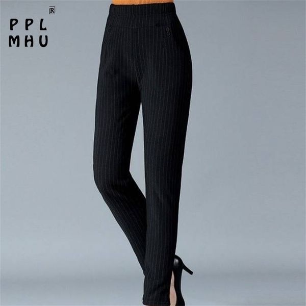 

plus size mother's straight trousers casual elastic high waist harem pants women classical pants with stripes loose breathable 201113, Black;white